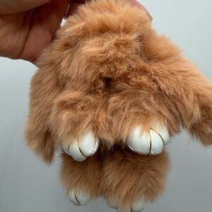 Fluffy Tan Keychain with White Accents